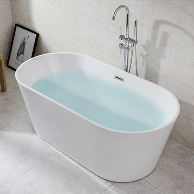 Glossy Oval Design Bathroom Artificial Stone Soaking Bathub