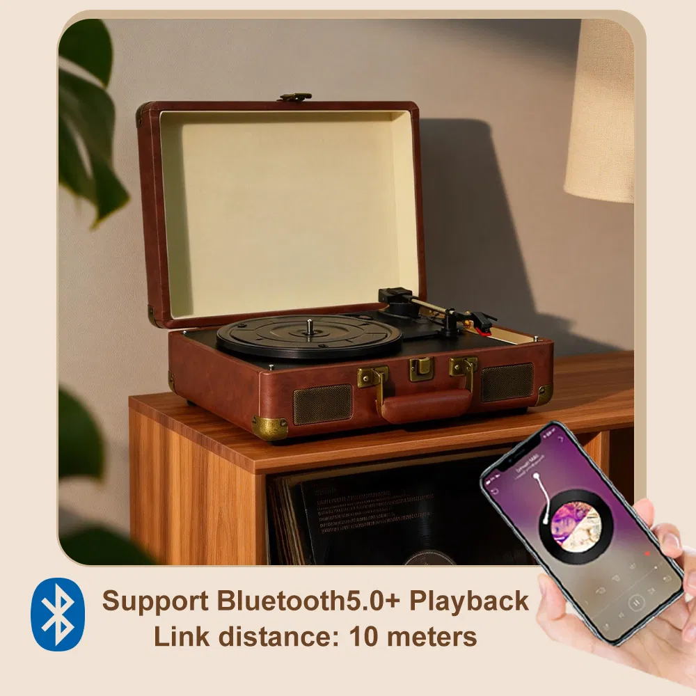 Tr103 Multifunction Precision Turntable HiFi Music Inyl Lp Record Player Speaker Suitcase Turntable Gramophone with USB Play Burning