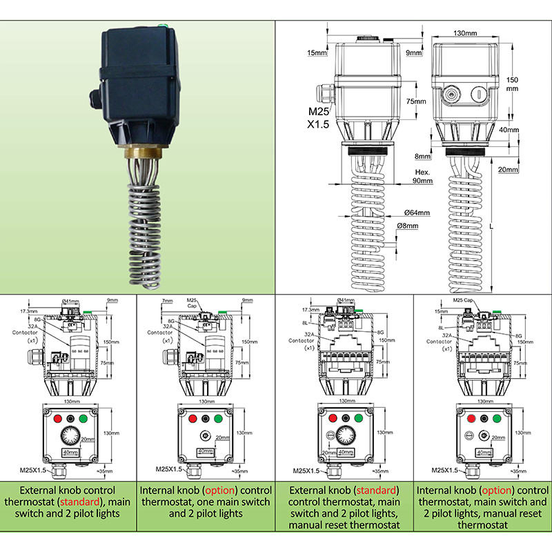 Погружной нагреватель 9000Вт с двойным термостатом