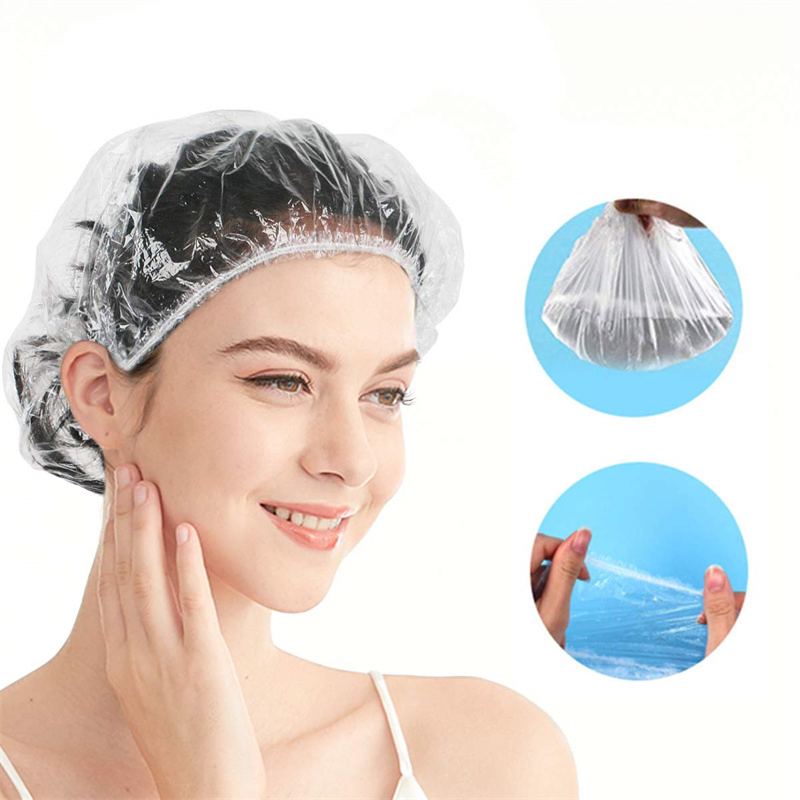 Disposable Shower Caps Hat Bathing Caps Hotel One-off Elastic Shower Cap Clear Hair Salon Bathroom Products Bath Caps