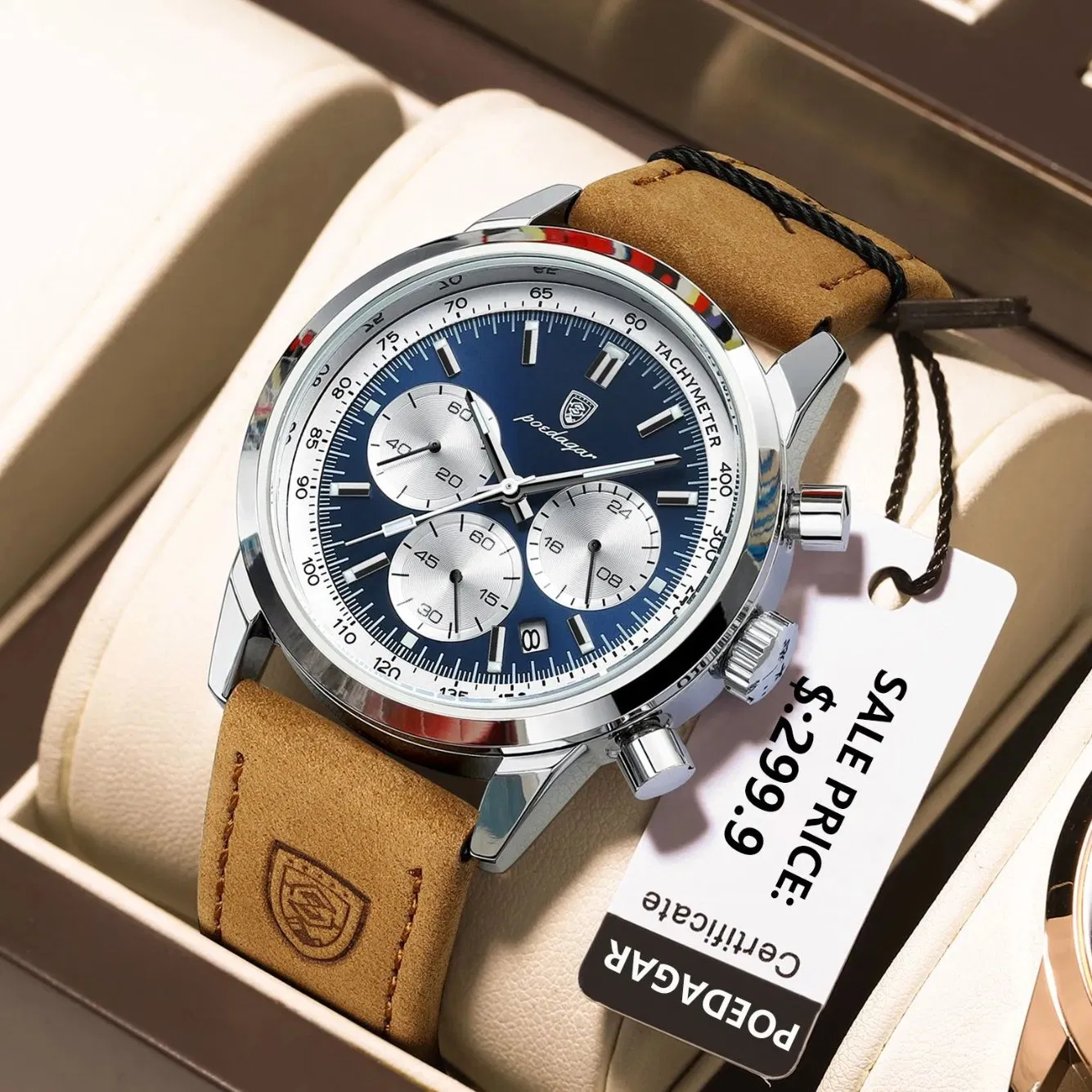 Multi-Functional Men's Quartz Watch New Arrival Leather Strap Waterproof Hot Wristwatch