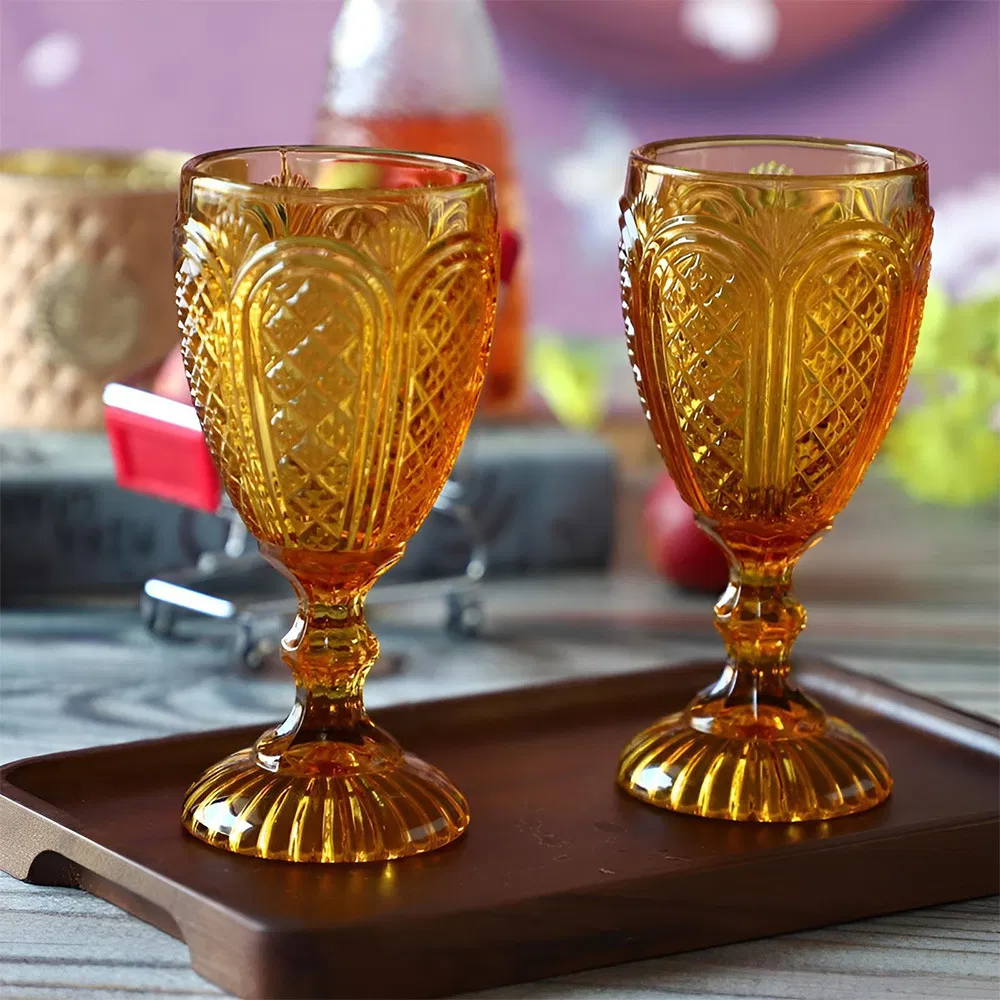 Vintage Colorful Wine Glasses Goblet Amber Glass Drinkware for Wedding