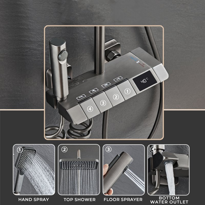 Modern Bathroom Piano Key Shower Faucet Digital Brass Body 4 Functions Shower Set