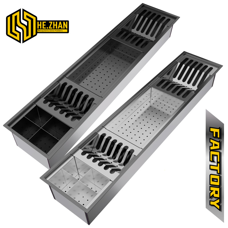 Countertop 304 Stainless Steel Kitchen Sink Household Plate and Cup Storage Rack in Stainless Steel Primary Color and PVD Black Color Combination Sink