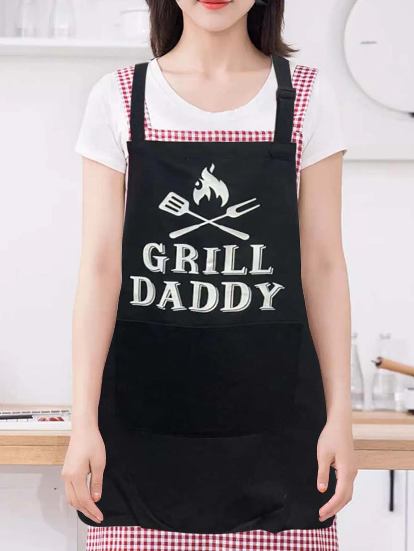 Kitchen Apron, Solid Color Printed Apron, Machine Washable, Pocket, Thanksgiving Gift, Pure Cotton Apron