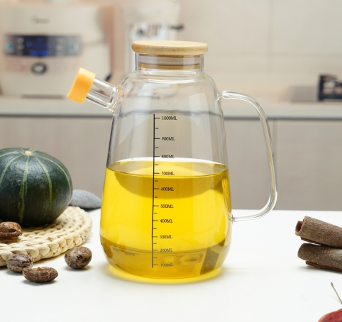 High Borosilicate Glass Oil Pot with Scale Seasoning Bottle Sealed Sauce and Vinegar Pot