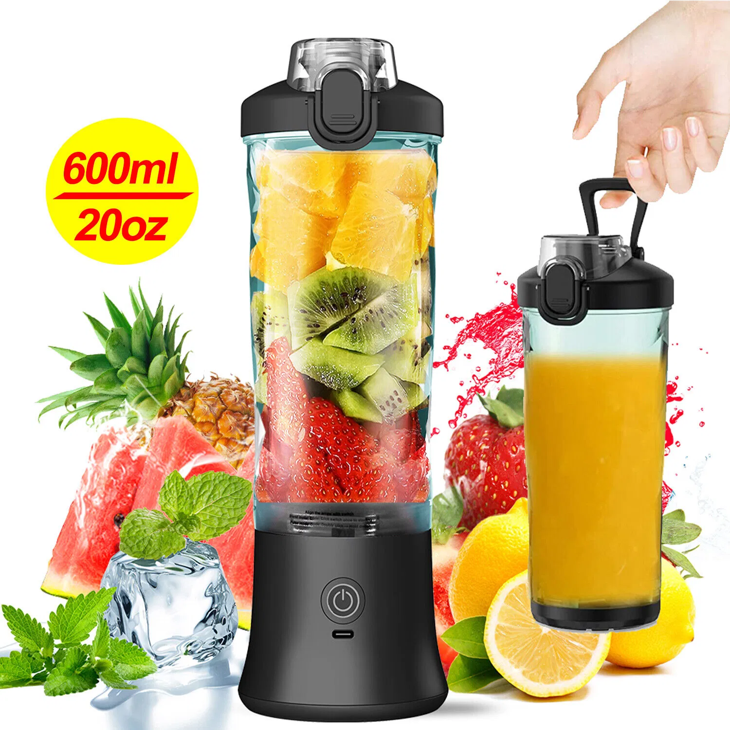 USB Mini Personal Size Portable Blender 600ml Capacity Stainless Steel Car Fresh Fruit Juicer Ice Smoothie Maker