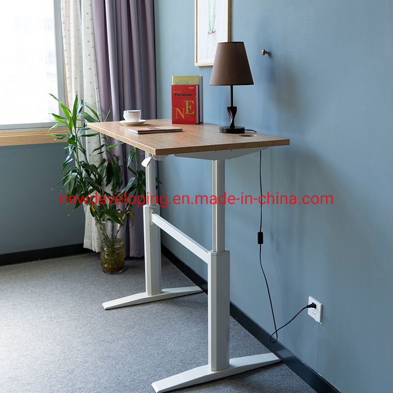 White Metal Frame, Fsc Bamboo Top Office Computer Table