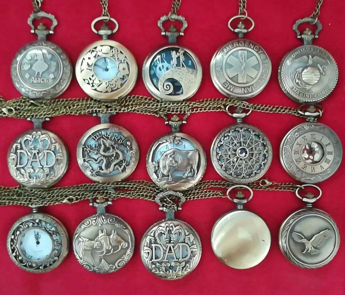 Wholesale Mix 15 Designs Classic Roman Bronze Pocket Watch Vintage Men Women Antique Model Tuo Table Hollow Dad Watch