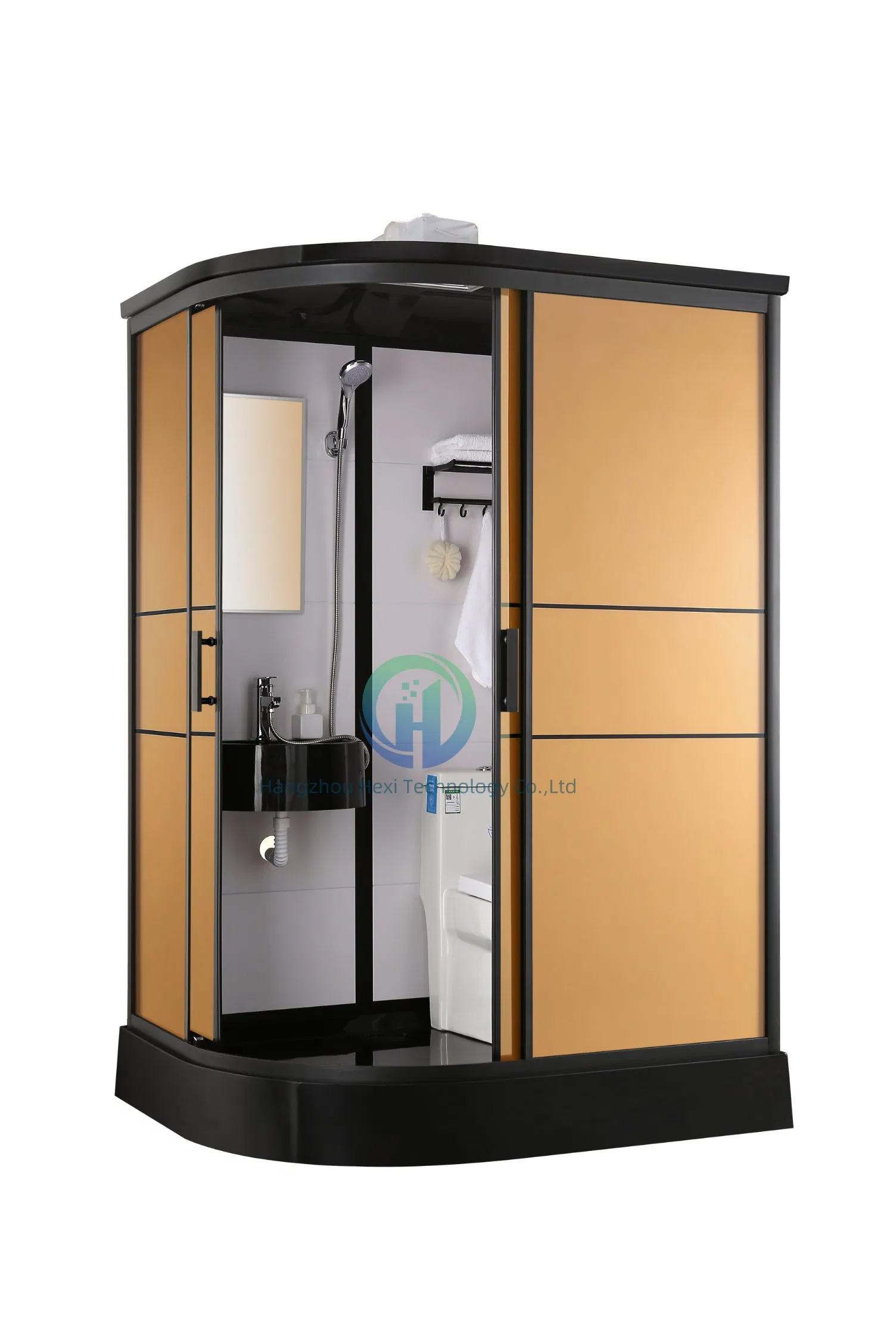 Prefab Bathroom 190*120*215cm Mobile Shower Room with Luxury Portable Shower Toilet, Frosted Tempered Glass One in All Portable Bathroom Modular Pods
