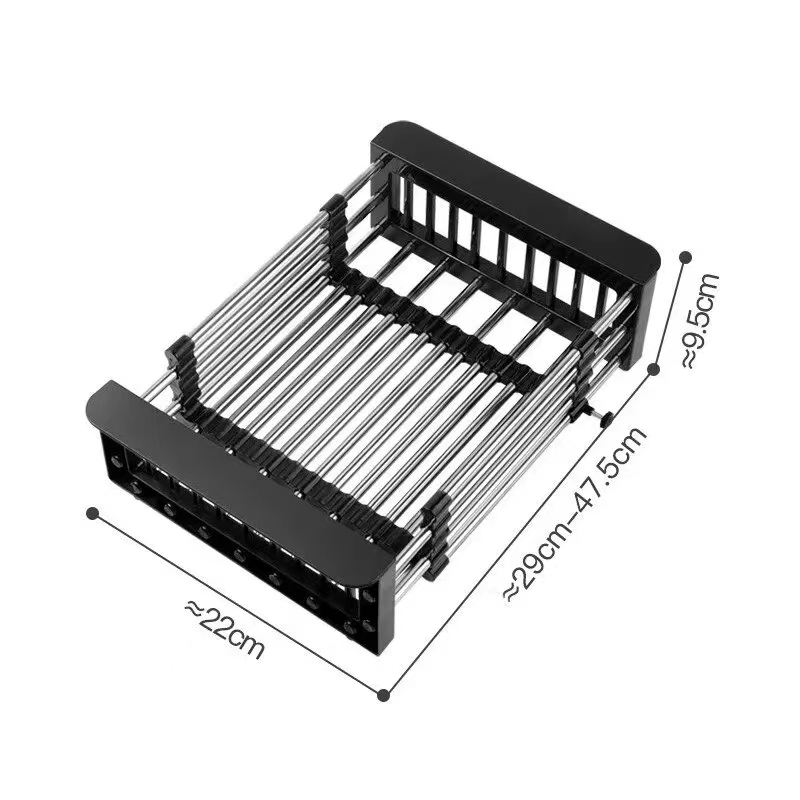Adjustable Drain Rack Kitchen Organizer Stainless Steel Sink Dish Drainers Drain Basket Over Sink Tableware Plate Dish Drainer