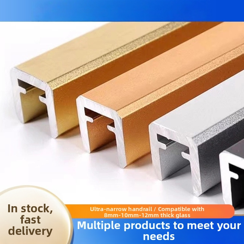 Minimalist Stair and Balcony Railing: Ultra-Narrow Aluminum Handrail with Glass Panels Secured in a Slim Mounting Channel