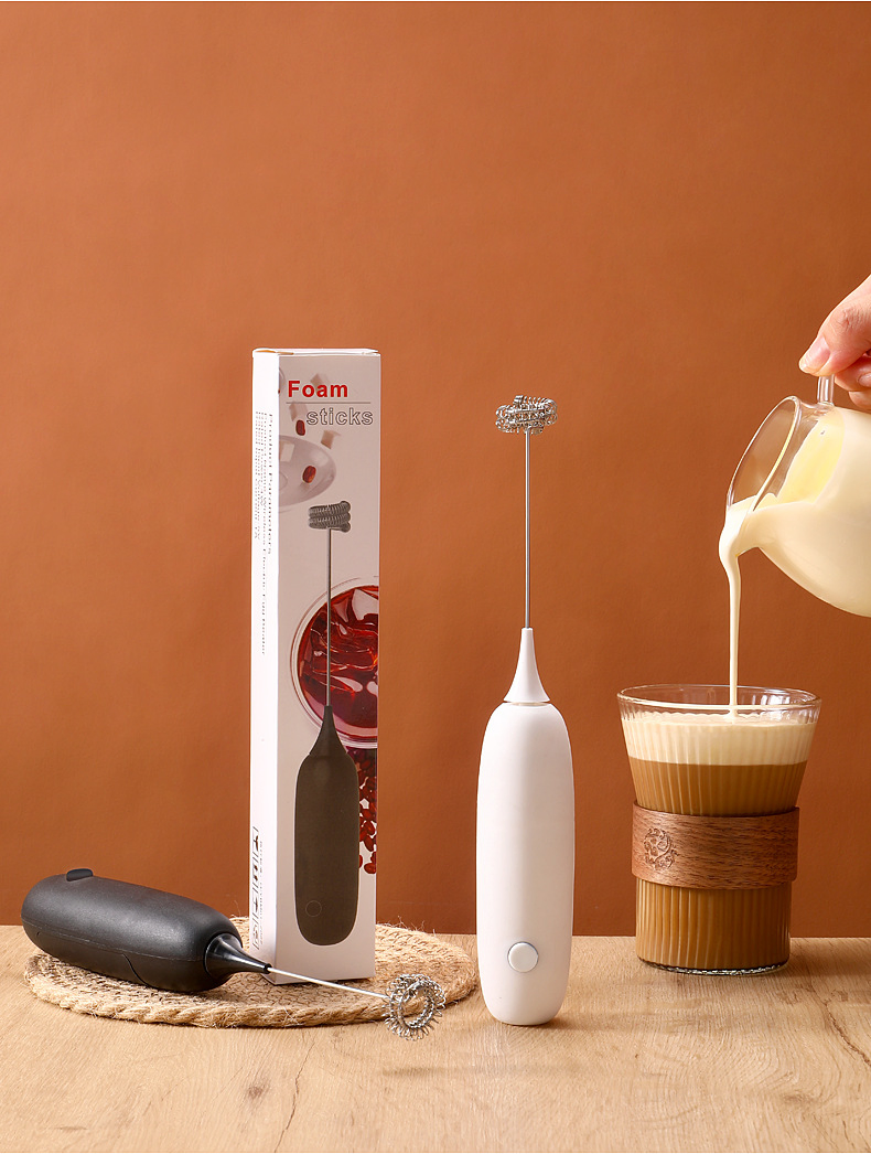 Coffee Frother Milk Whisk Custom Logo Stainless Steel Electric Milk Frother Handheld USB Rechargeable Milk Frother Kitchen Ware Latte Milk Frother White&Black