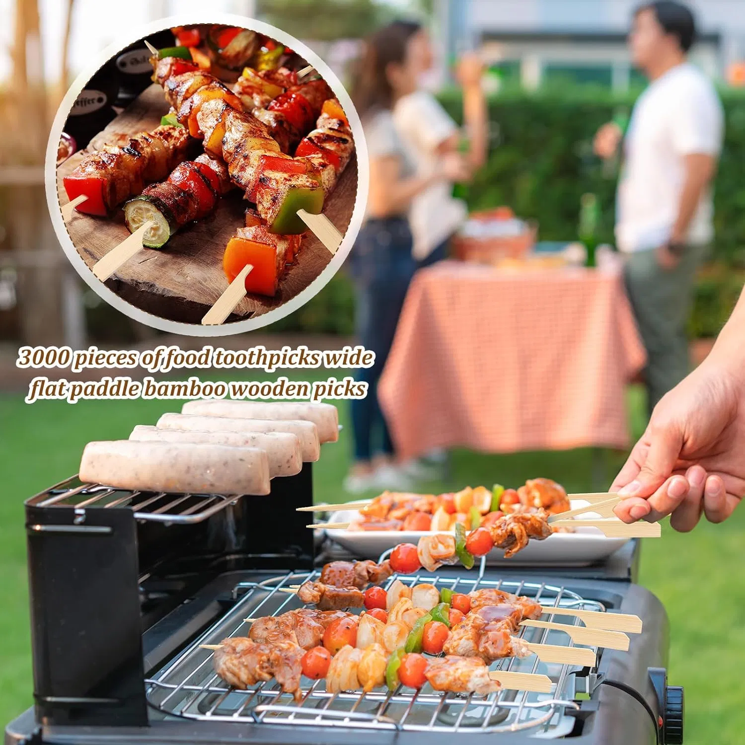 Catering Bamboo Logo Branded 18cm Bamboo Teppo Paddle Skewer Barbecue Souvlaki Skewer