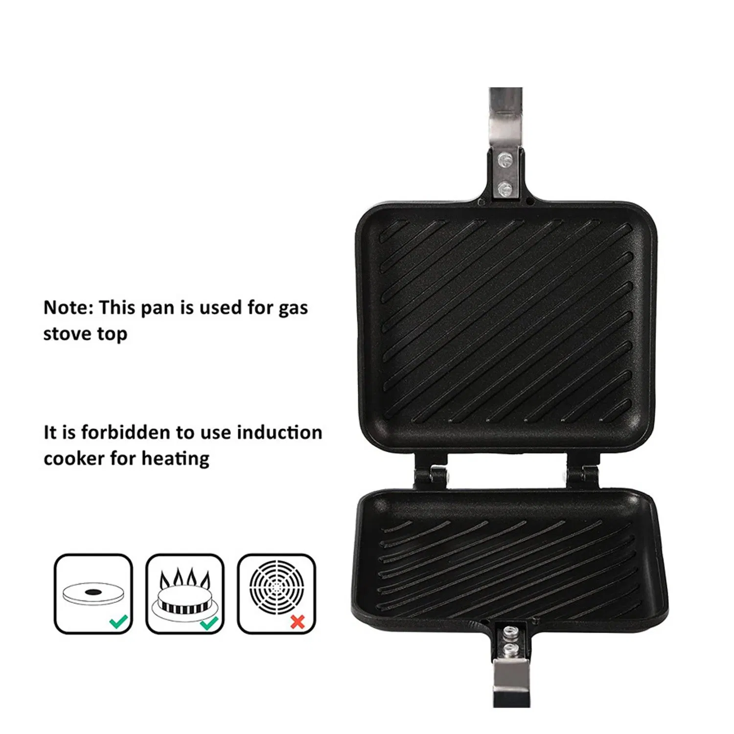 Non-Stick Grilled and Panini Handle Stovetop Toasted Aluminum Flip Pan Sandwich Maker for Home Kitchen