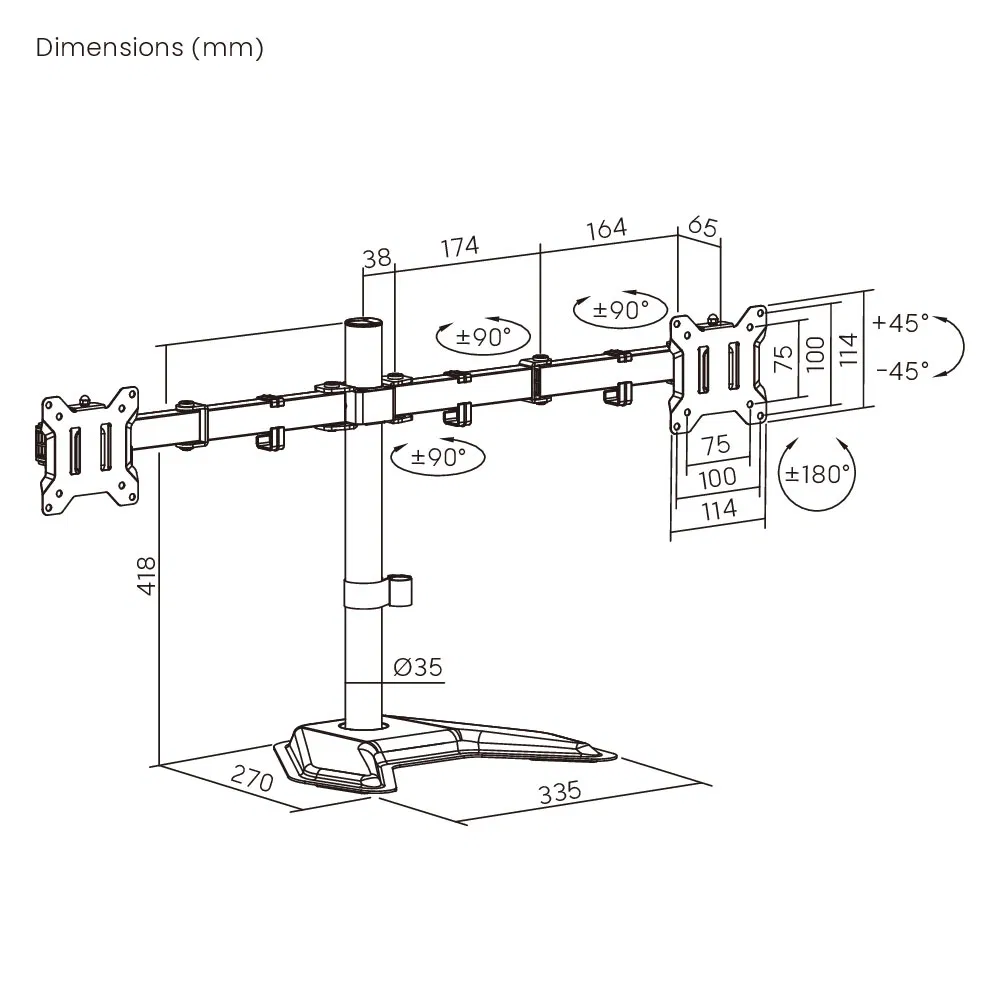 Крепление для двух мониторов LUMI LDT110-T024, стальное