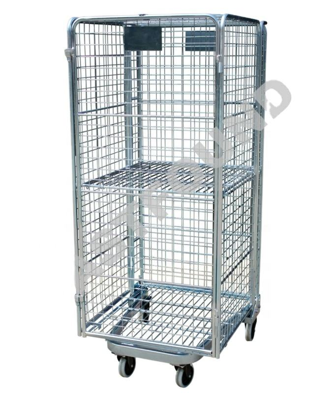 Durable Folding Storage Galvanized Laundry Cage Trolley with Wheels