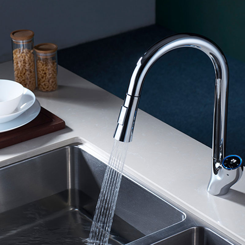 Chromed Brass Sink Mixer Sensor Flexible Kitchen Tap with Pull out Sprayer