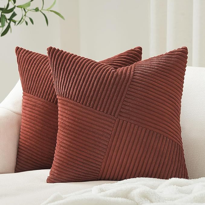 Olive Green Decorative Throw Pillow Covers Boho Aesthetic Home Decor Corduroy Striped Patchwork Windmill Textured Cushion Cases