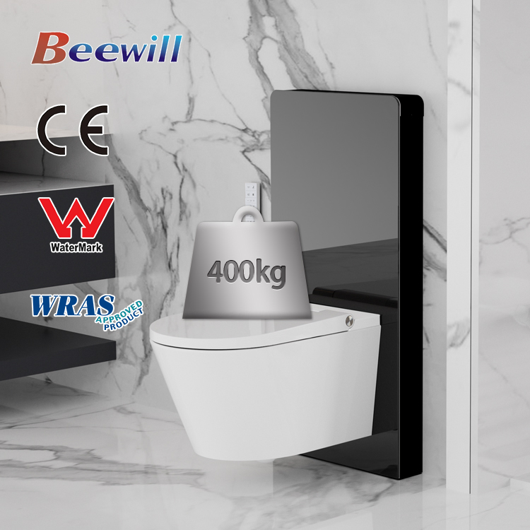 Modern Style Wall-Hung Toilet Bidet Dual-Flush Toilet with Glass Panel Flush Water Cistern