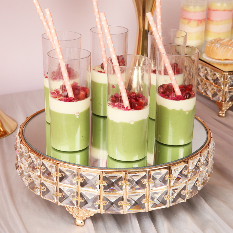 Party Cake Display with Mirror Top Plate Crystal Snack Tray