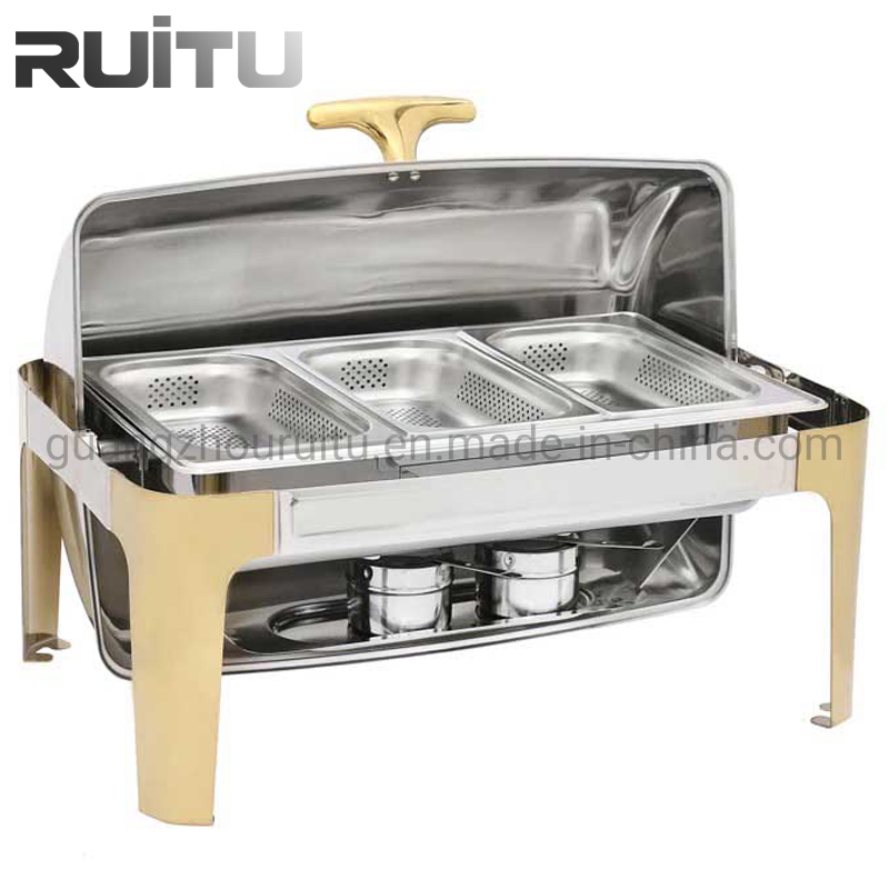EU/Us Style Stainless Steel Perforated 1/3 Gn Pan Gastronorm Food Containers Gold Leg Chaving Dish Electric Buffet Chafing Dishes in Dubai Food Warmer Equipment