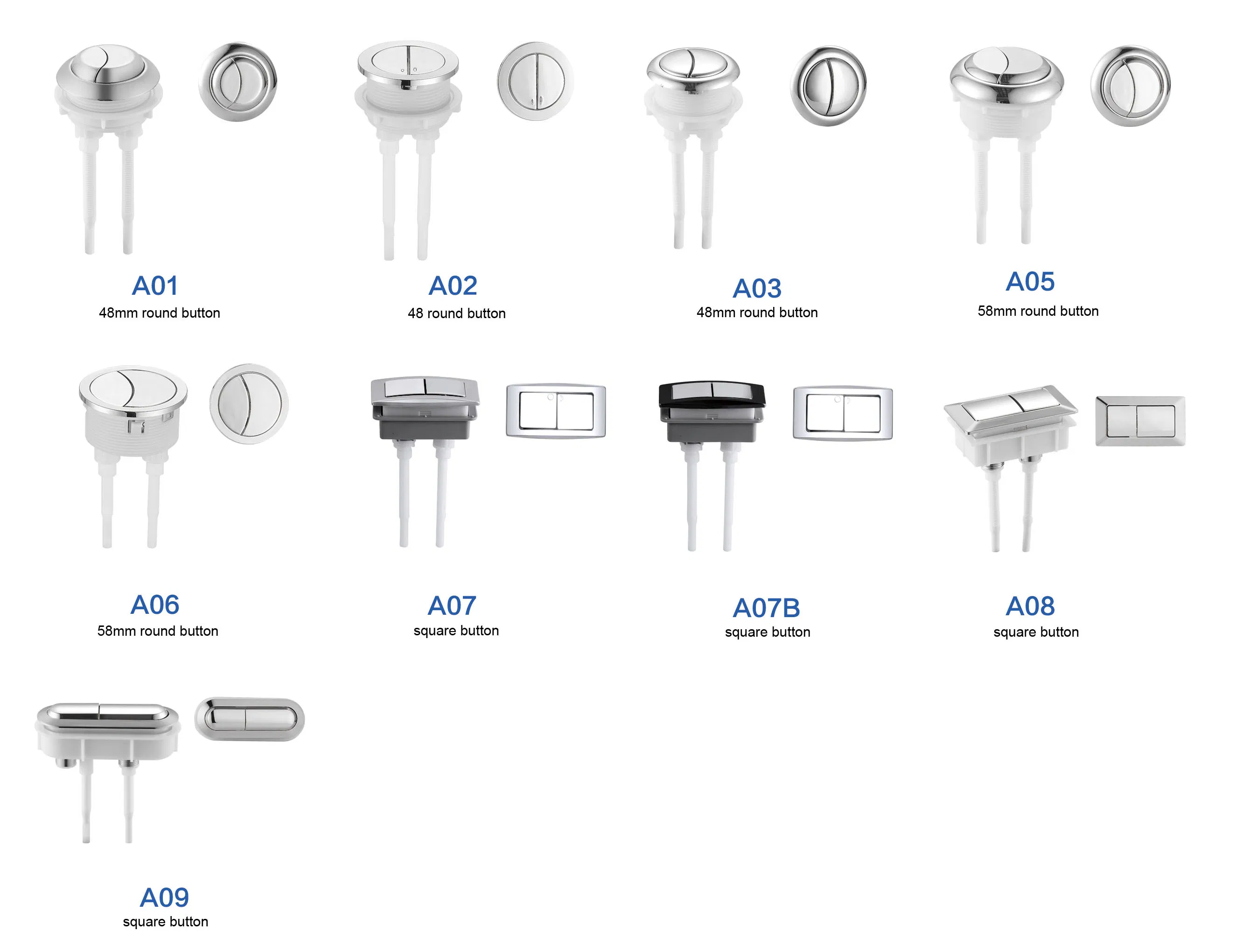 A05 Round Push Buttons Toilet Tank Fittings Double-Control
