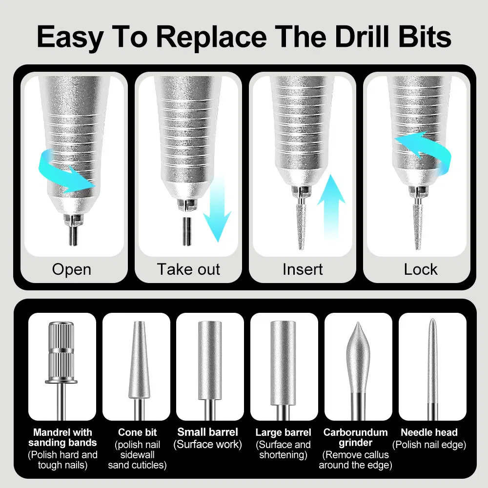 Wholesale Rechargeable Nail Polisher 30000 Rpm Professional Electric Nail Drill Machine