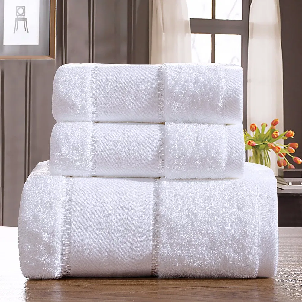 Satin Band Luxury 100% Cotton Towel Set for Hotel Home SPA Gift