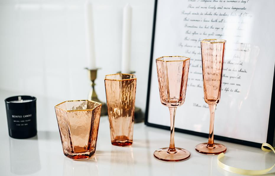 Hammer Grain Unleaded Champagne Glass/Coral Light Luxurious Golden Rim Wine Glass/Goblet Champagne Glass