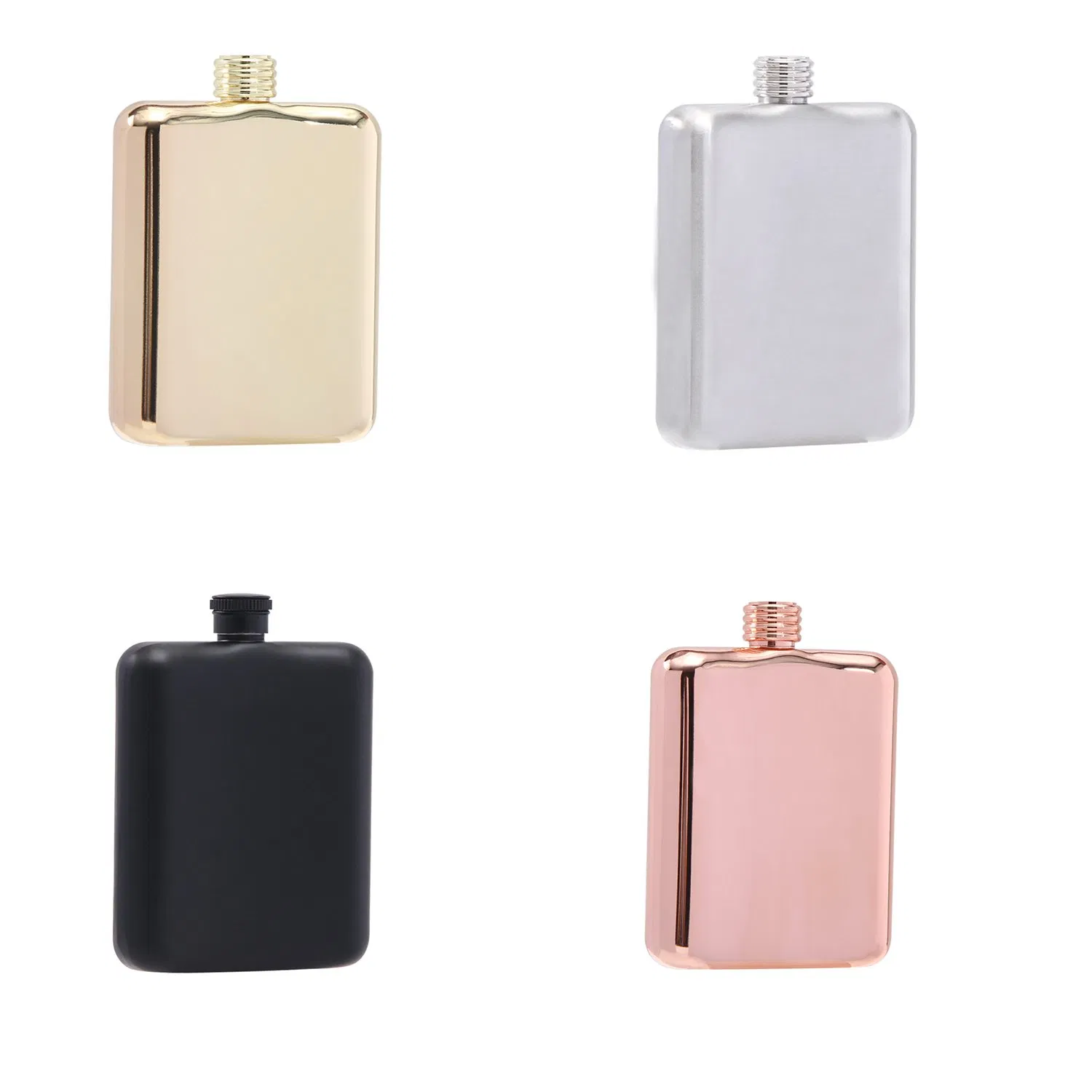 Multi Capacity 5oz 6oz 7oz 8oz 12oz Metal Round Pocket Silver Rose Gold Black Stainless Steel Liquor Whisky Vodka Hip Flask for Drinking