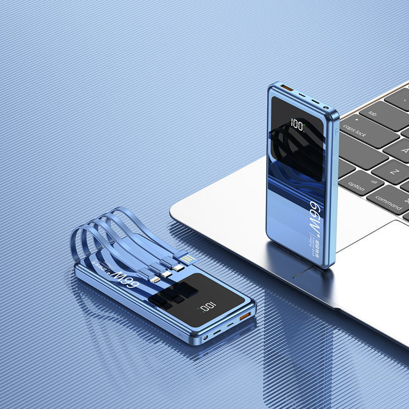 Портативный Power Bank 20000mAh с кабелями, быстрая зарядка 66Вт