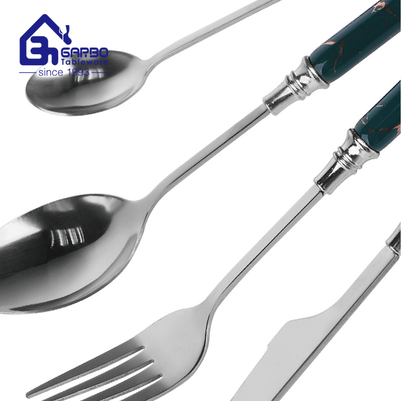 Wholesale 410 Stainless Steel 24PCS Cutlery Set with Colorful Marble Sleeve Handle Window Box Pack