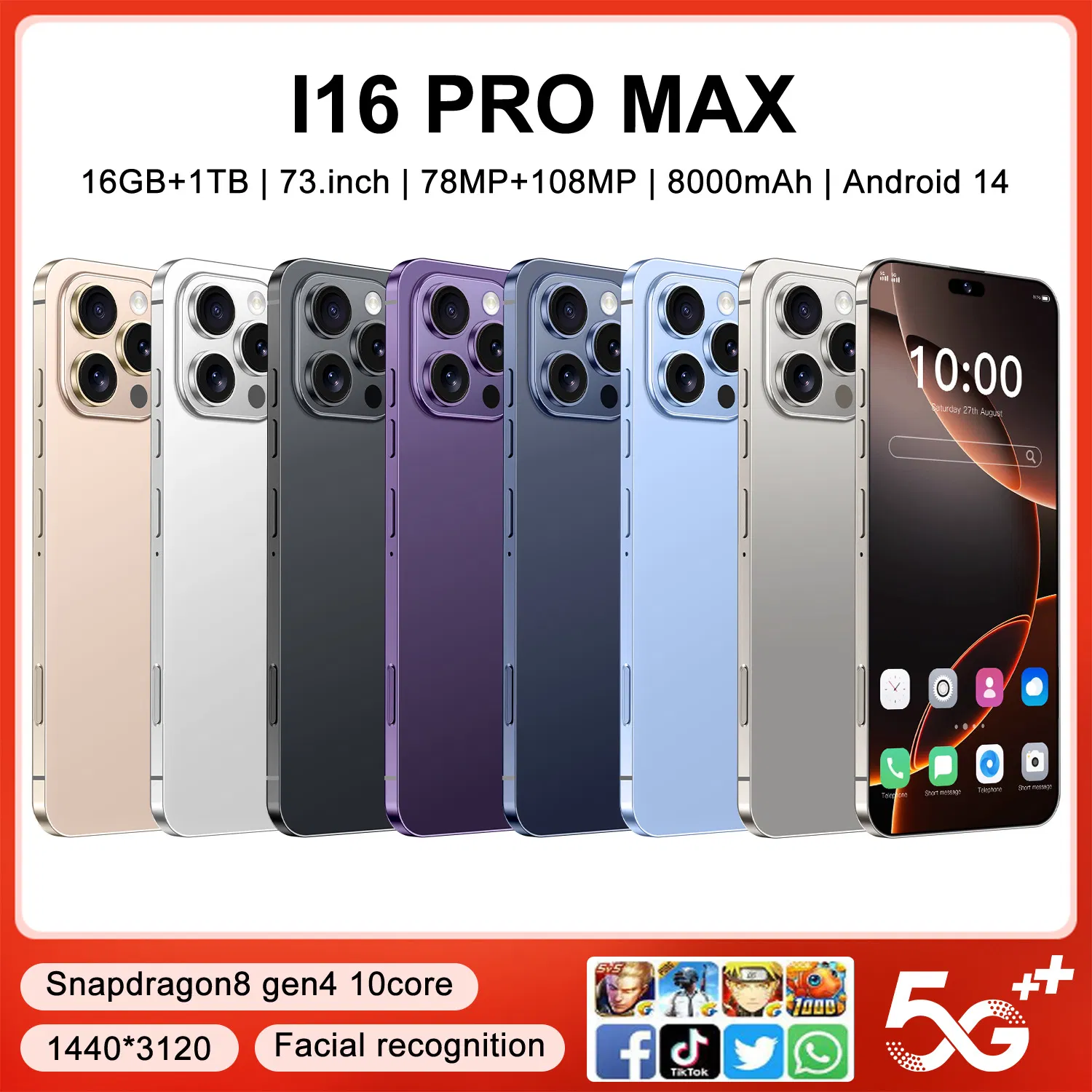 Смартфон I16 PRO Max 7.3 дюйма Android 14, 5G