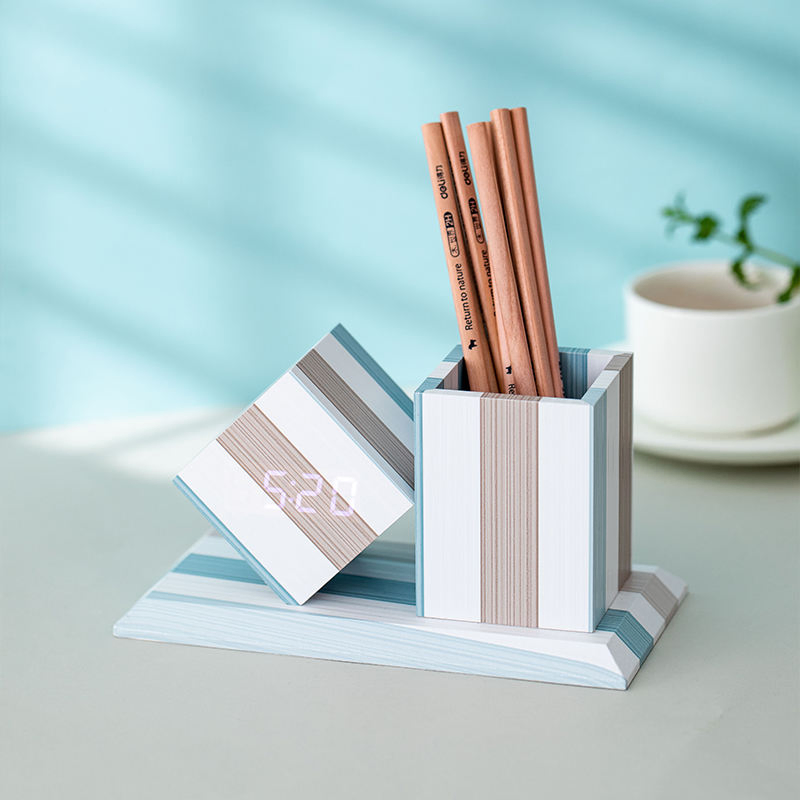 Temperature Display Triple Alarms Digital Wooden Desk Table LED Clock