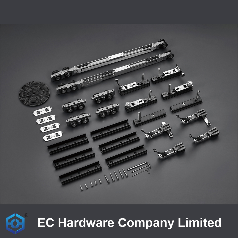 Three Synchronous Aluminum Sliding Glass Door Office Black Frame Sliding Door Hardware