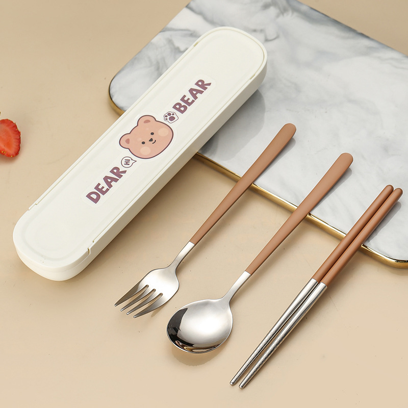 Drawing Cute Portable Tableware Fork Spoon Chopsticks Cutlery Sets Lunch Box