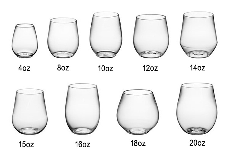 Пластиковые бокалы для вина без ножки, 10-16 унций