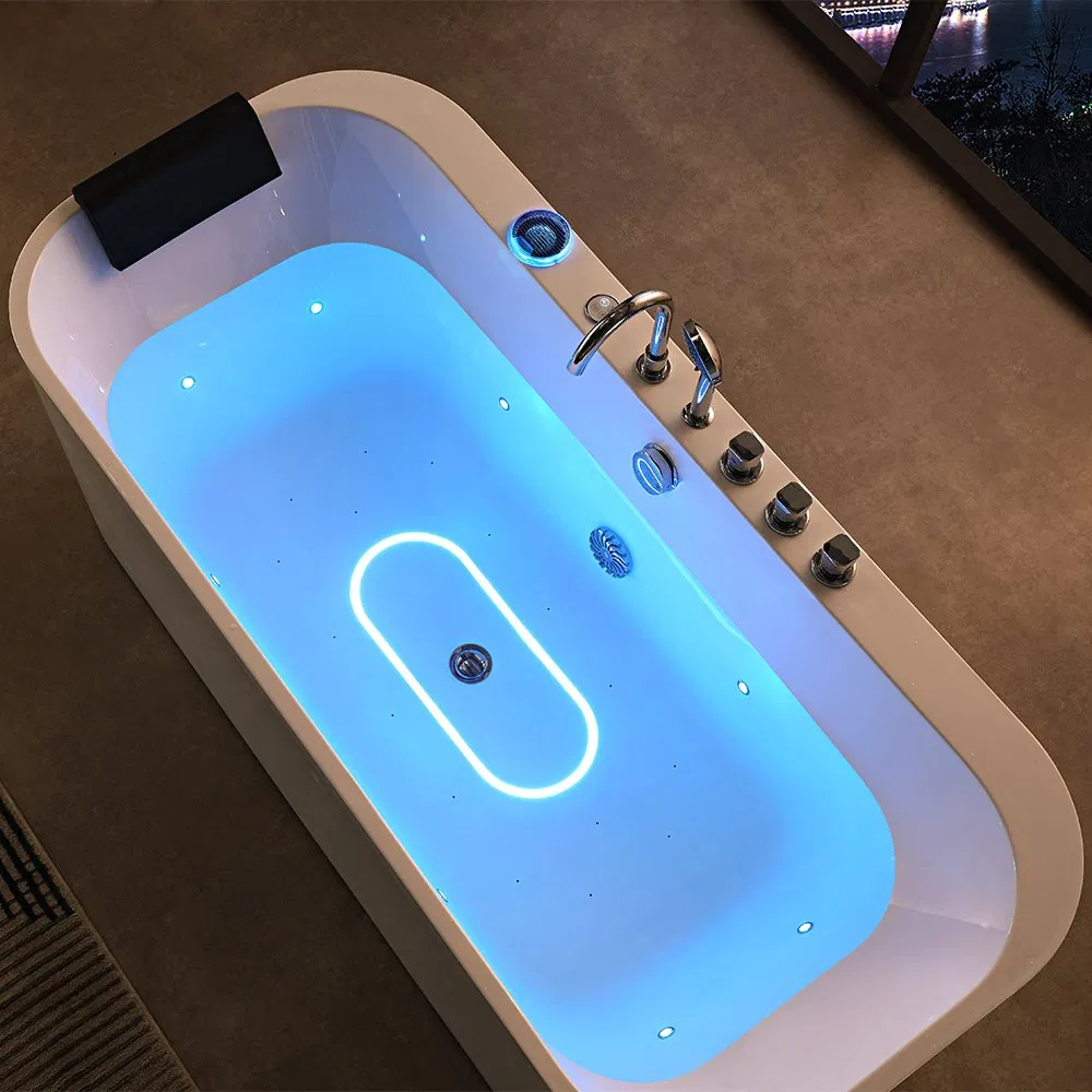 Отдельностоящая массажная ванна с гидромассажем и LED-подсветкой