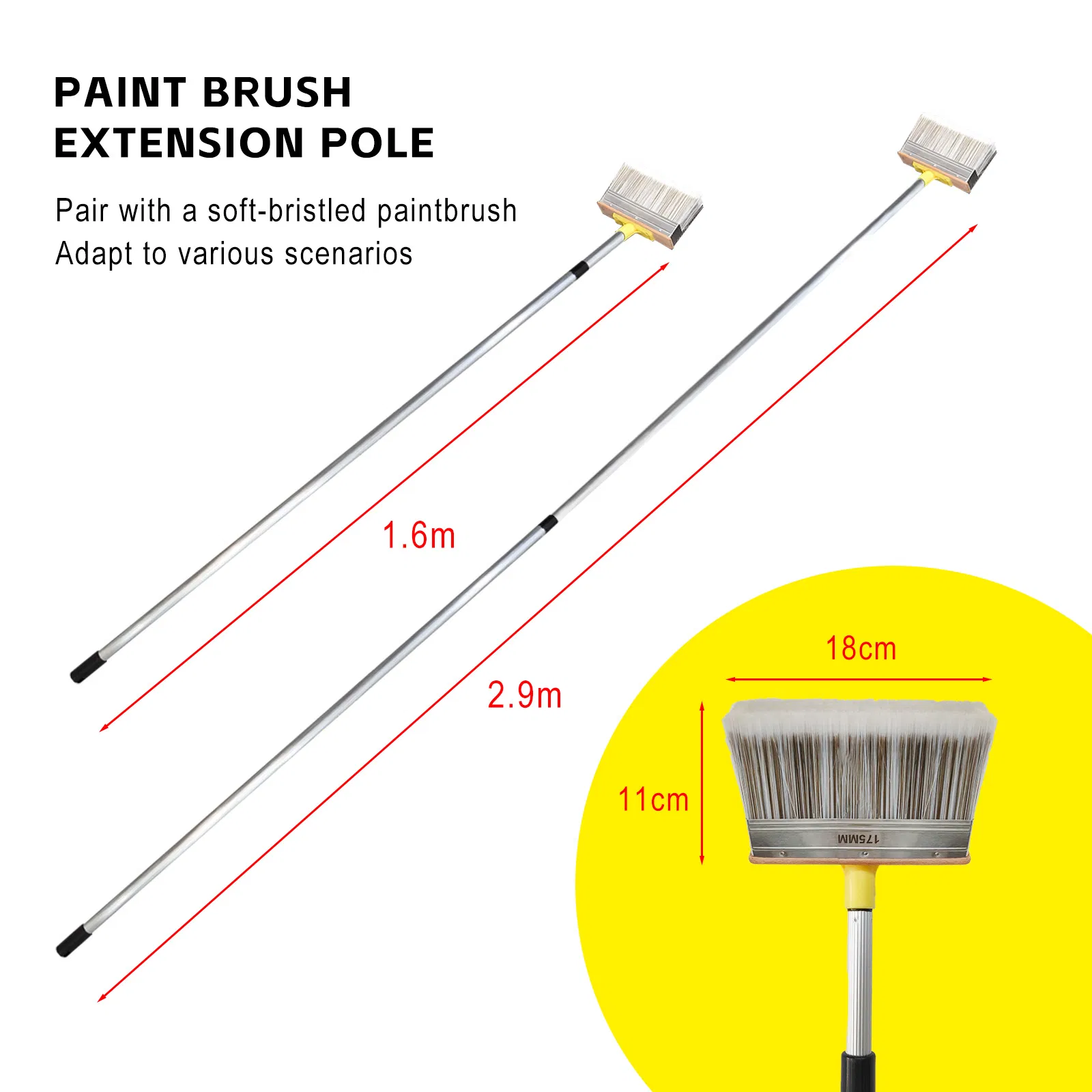 Aluminum Paint Roller Extension Pole Soft-Bristled Brush High-Reach Painting