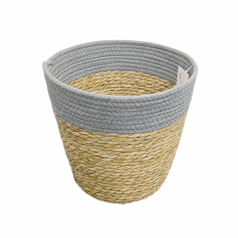 Blue-Trimmed Cotton Rope Organizing Basket Minimalist Cotton Rope Storage Basket for Living Rooms