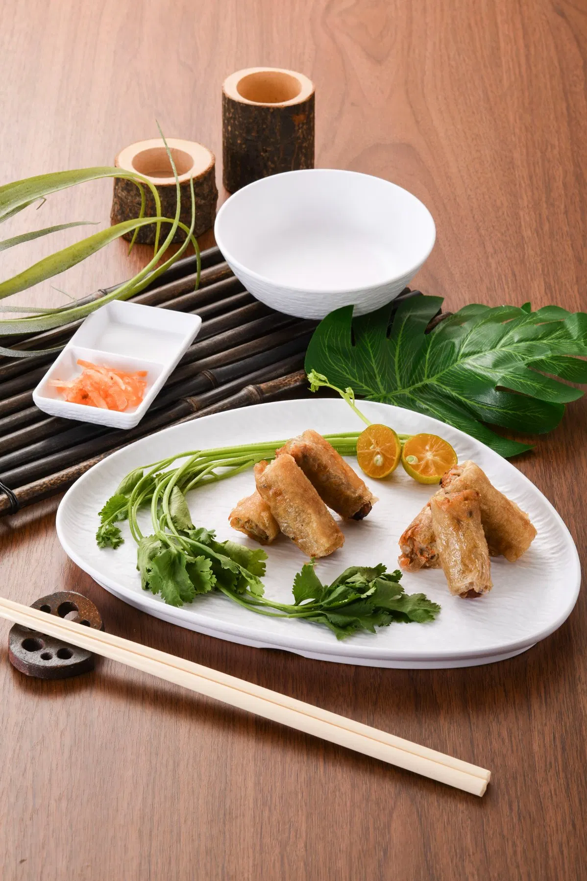 Melamine 2-Divided Sauce Plate Rectangular Appetizer Plate Stone Texture Serving Plate