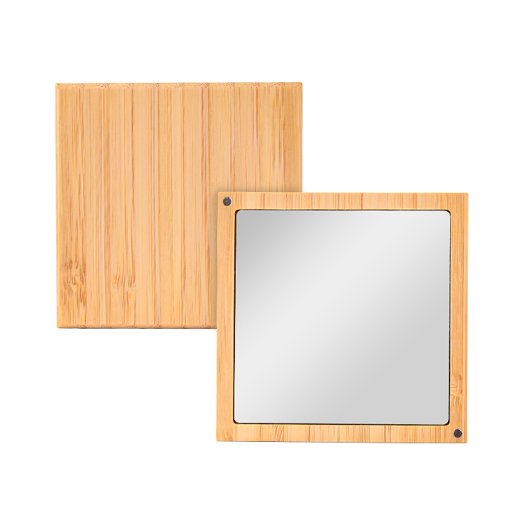 Small Mini Pocket Wood Hand Held Compact Makep Makeup Cosmetic Mirror Bamboo Solid Wood Little Make up Mirror for Crafting GIF