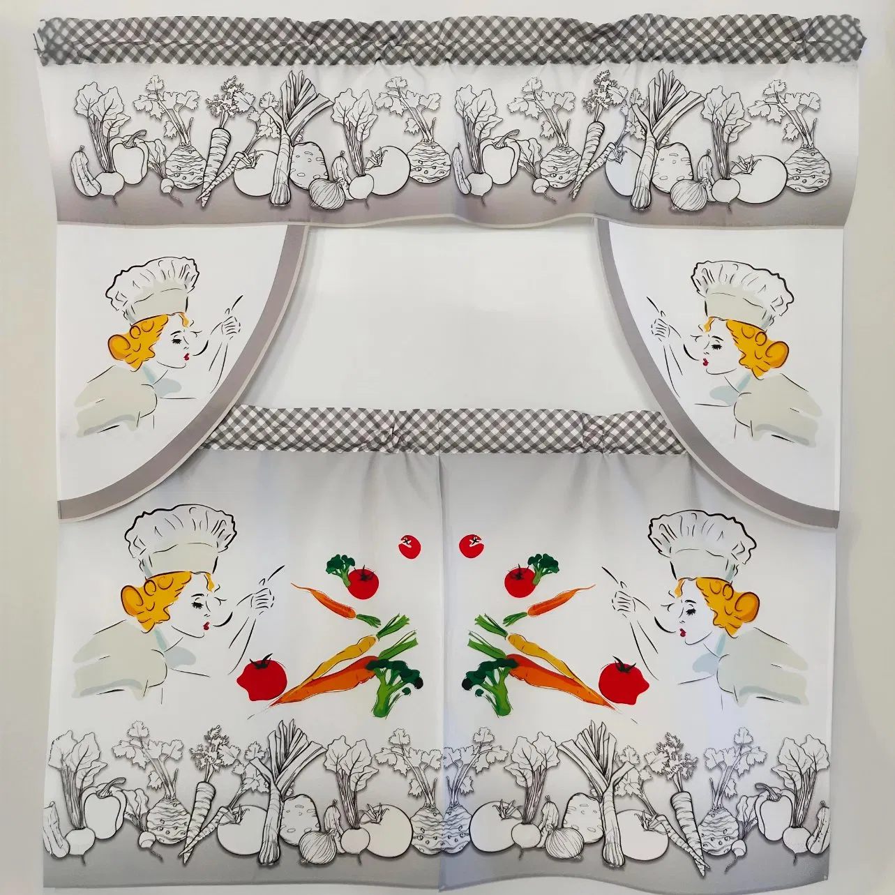 All Kinds of Vegetables and Beautiful Chef Digital Printing Kitchen Curtain