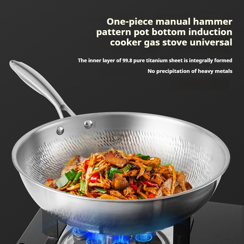 China Factory Handmade Hammered Pure Titanium Wok Non-Stick 0 Coating
