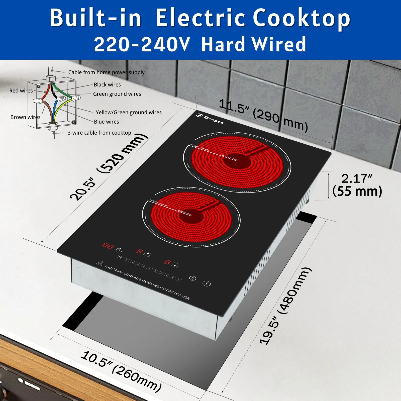 Electric Cooktop 2 Burner Built-in Infrared Cooker 3000W Ceramic Cooktop