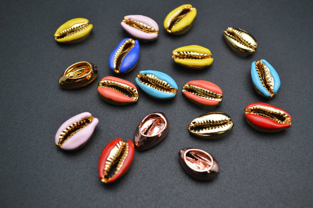Wholesale Multi Color 10X20mm Enamel Metal Shell Shape Bracelet Making Beads