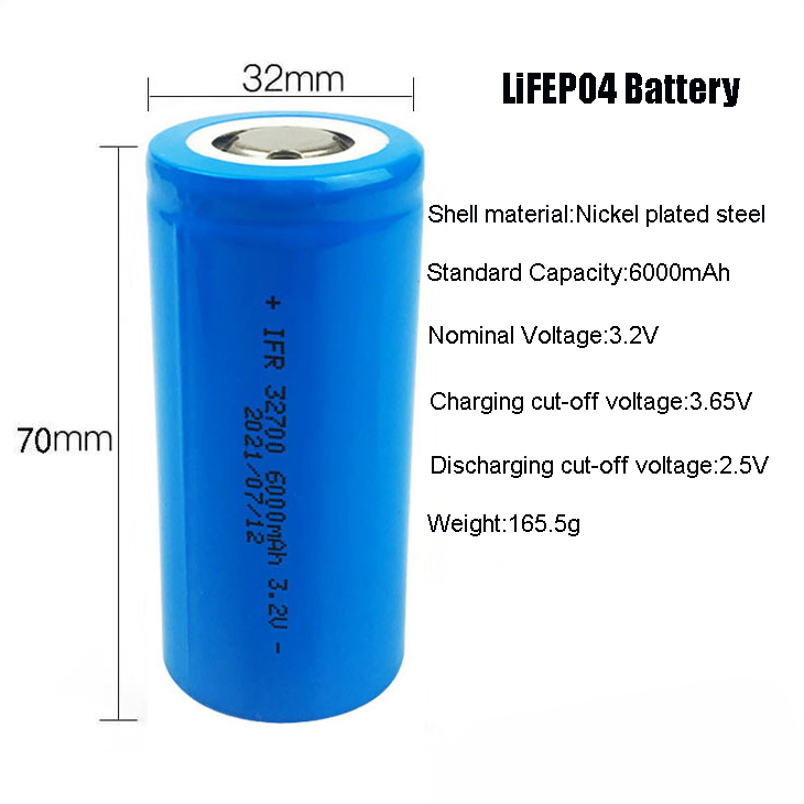 Deep Cycle Rechargeable Li Ion Battery Cell 32700 3.2V 6000mAh LiFePO4 Battery for Solar Light
