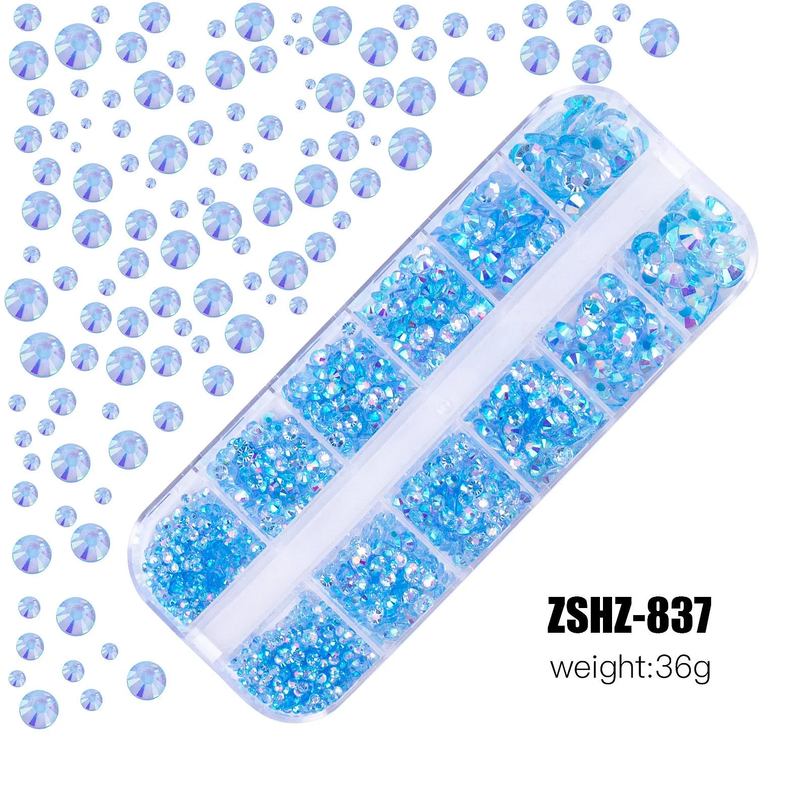 European and American 12-Grid Resin Flat Bottom Bare Nail Art Decoration Rhinestone