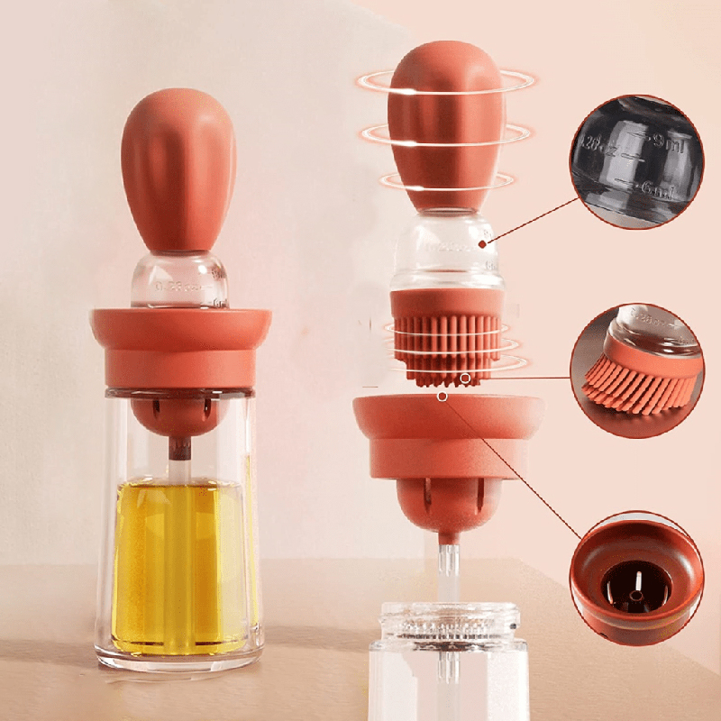 2 in 1 Silicone Dropper Oil Measuring Bottle Glass Olive Oil Dispenser Bottle with Silicone Brush Gadgets for The Kitchen